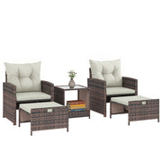 Set Giardino in PolyRattan e Acciaio 5 Pezzi con 2 Sedie, 2 Pouf e Tavolino da Caff¨¨ ¨C ZephMum ¨C Marrone e Crema