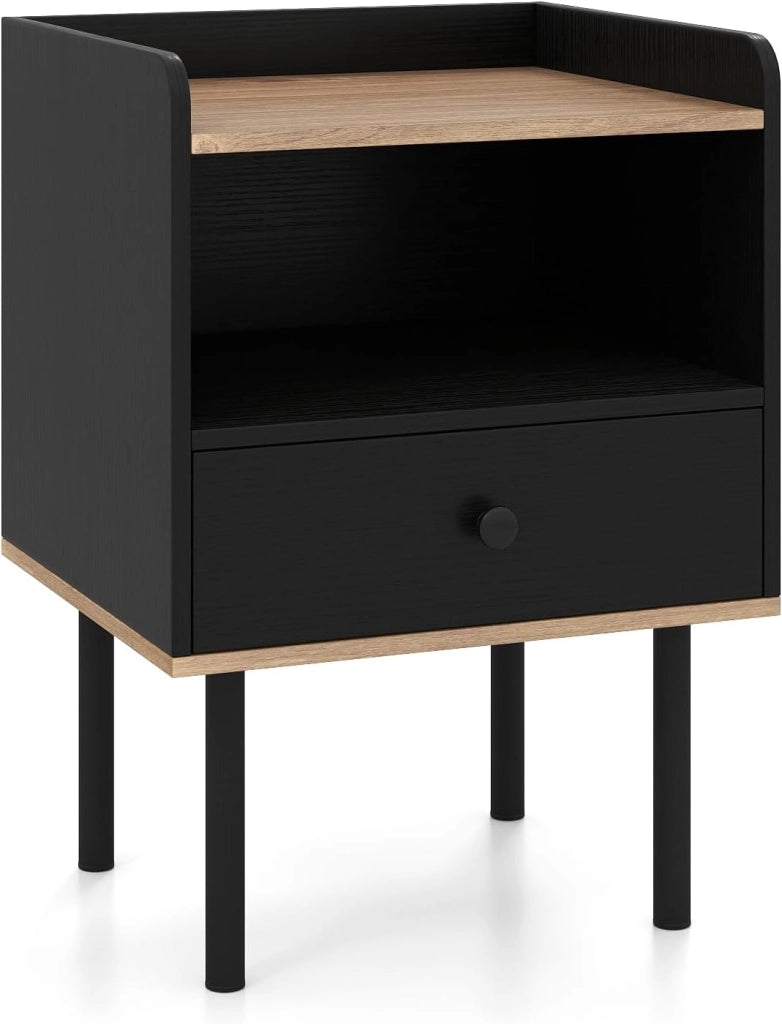 Set di 1/2 comodini, comodino con scomparto aperto e cassetto, stile moderno, gambe metalliche, 40,5 x 35 x 56 cm, tavolino ausiliario per camera da letto, soggiorno (bianco)