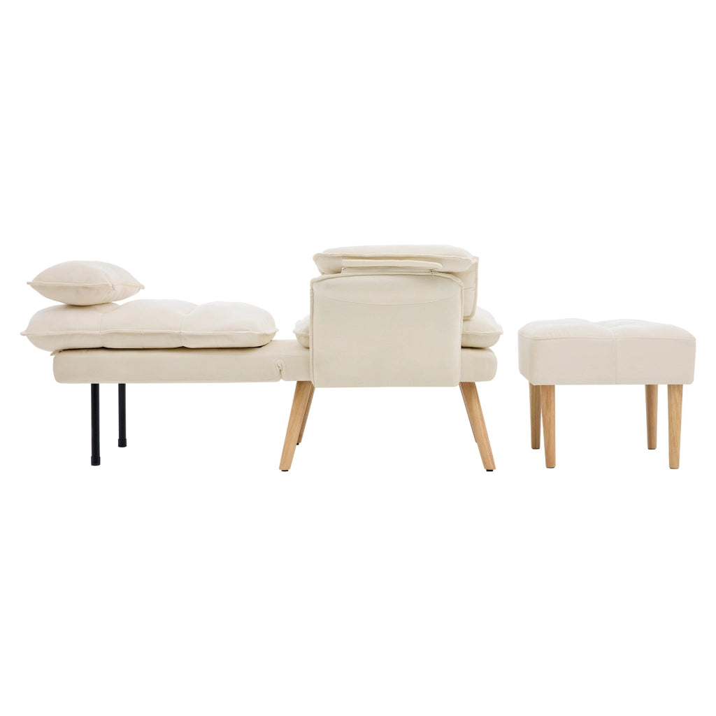 Poltrona relax con poggiapiedi e schienale reclinabile a 5 posizioni - in lino beige