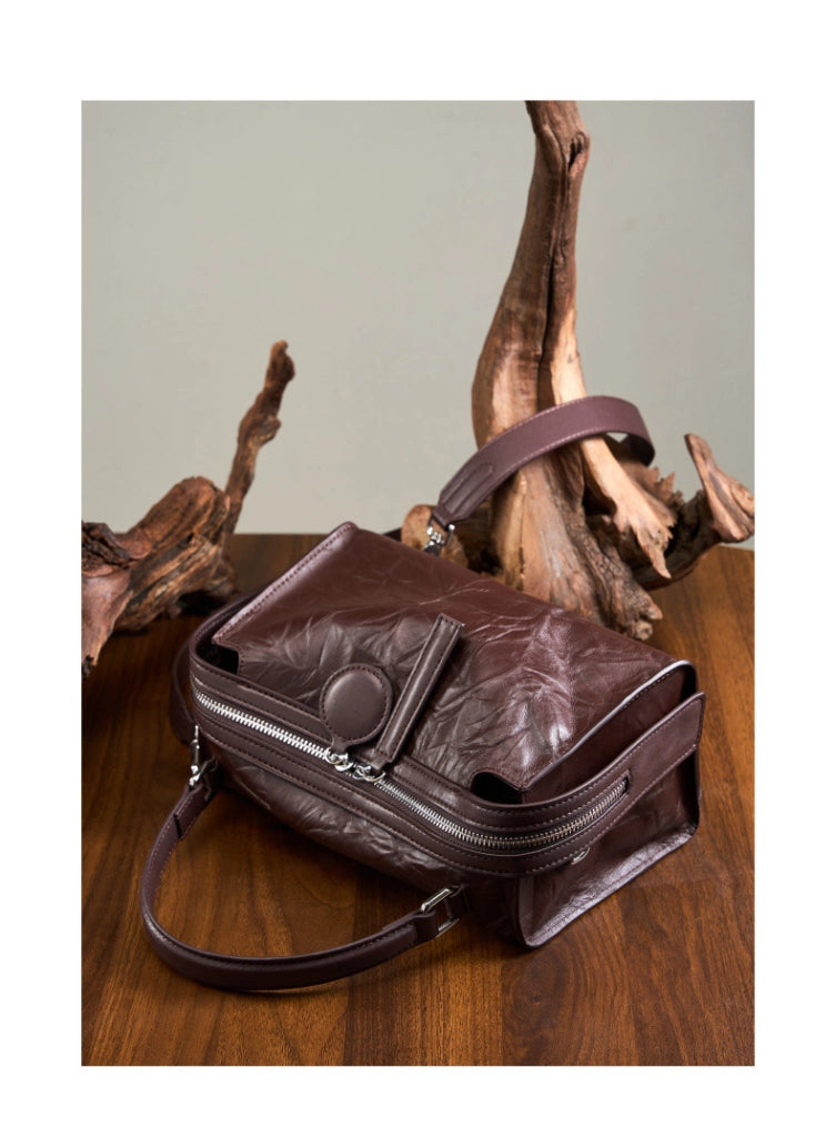 Borsa a tracolla da donna in vera pelle marrone