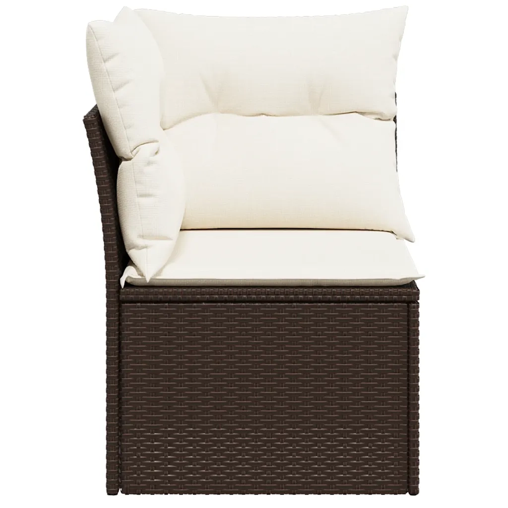 Divano Angolare da Giardino con Cuscini-Sofa da Giardino-Divanetto da esterno in Polyrattan Marrone 650445
