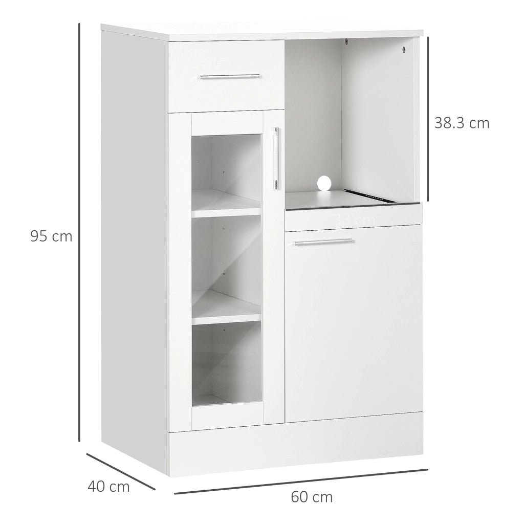 EasyComfort Credenza Moderna con Armadietti e Cassetto in Legno e Vetro, 60x40x95cm, Bianco