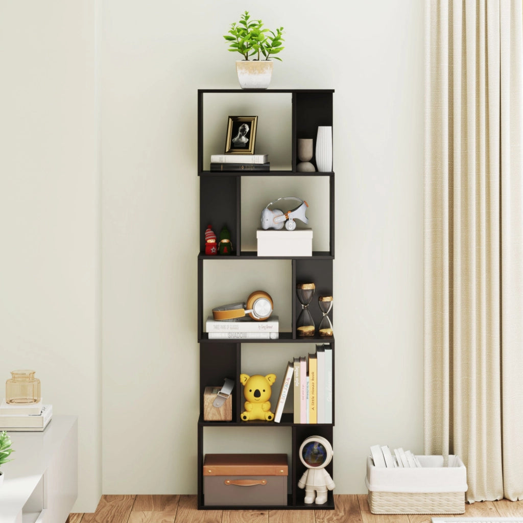 Mobile Libreria Design Moderno 60x24x184,5 cm a 5 Ripiani in Legno Nero