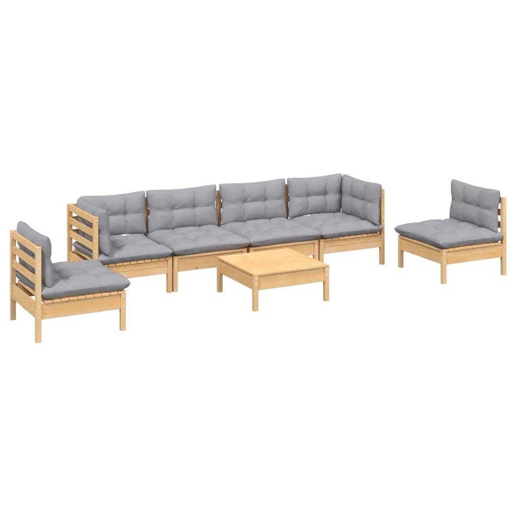 Set Divani da Giardino 7 pz con Cuscini Grigi Massello di Pino 3096201