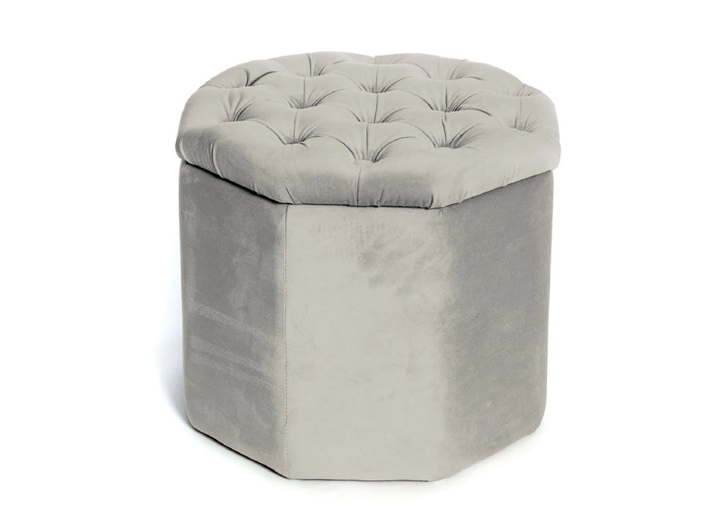 Pouf Salotto Contenitore Imbottito Trapuntato Ottagonale Velvet Tinta Unita - Pouf - Beige