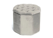 Pouf Salotto Contenitore Imbottito Trapuntato Ottagonale Velvet Tinta Unita - Pouf - Beige