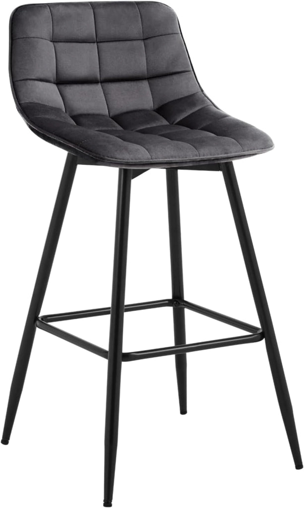 Sgabelli da Bar Stile Industriale Alta Sedia da Cucina Rivestimento in Velluto Grigio Scuro Gambe in Metallo 2 Pezzi