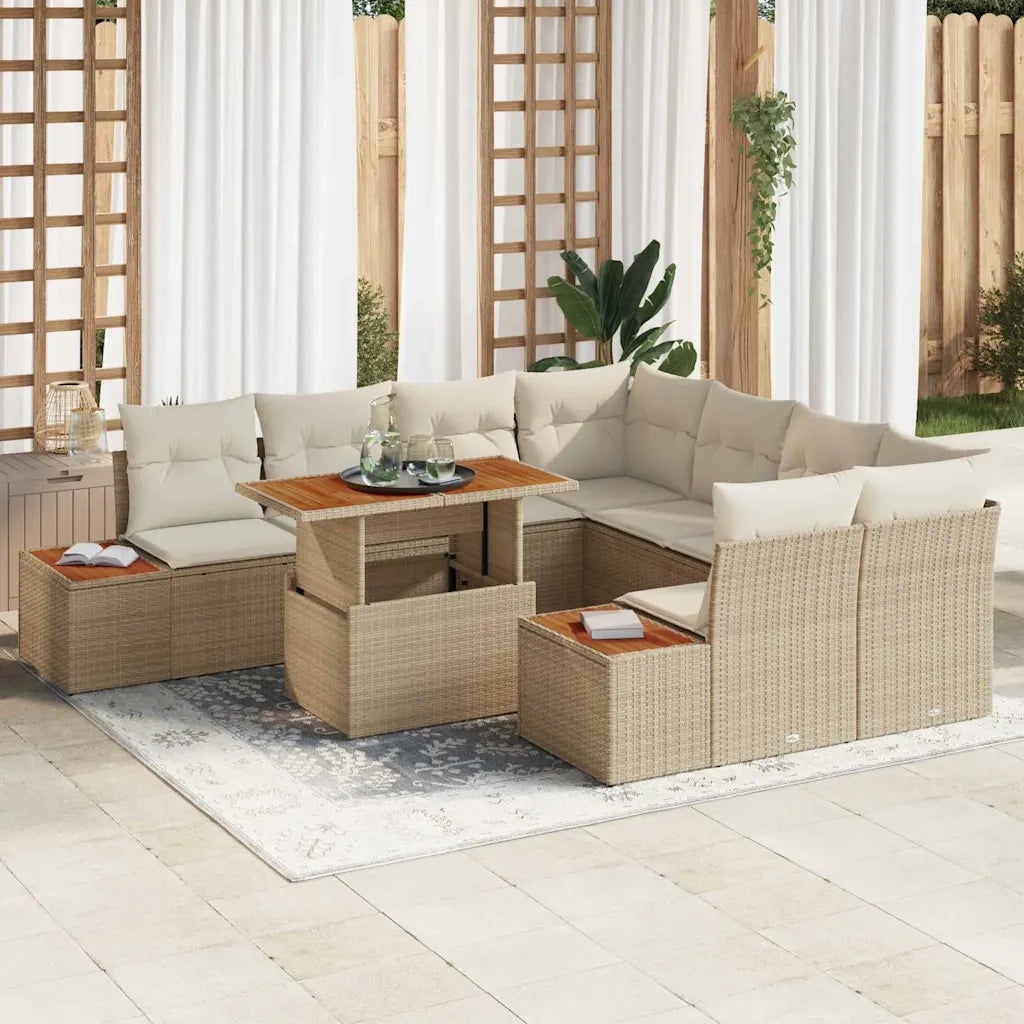 Set Divano da Giardino 9 pcs Beige Poly Rattan