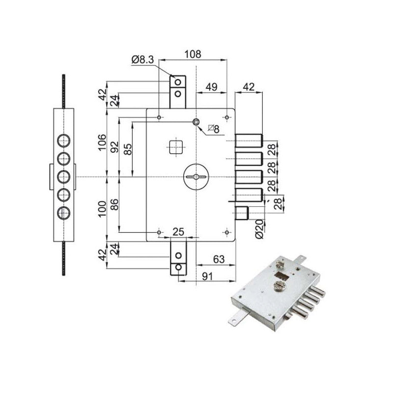 Serratura Sic.Triplice Sx Dm E63 6112-1Se Atra
