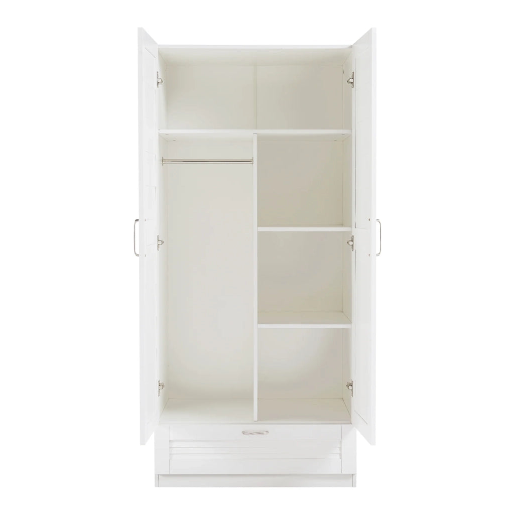 Scaffale guardaroba 176 x 80 x 52 cm mobile contenitore per camera da letto con 4 ripiani e 1 cassetto MDF bianco 03_0008869