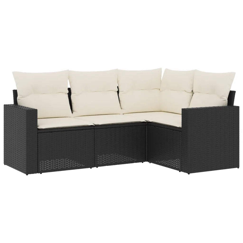 Set Divani da Giardino 4 pz con Cuscini Nero in Polyrattan 3218896