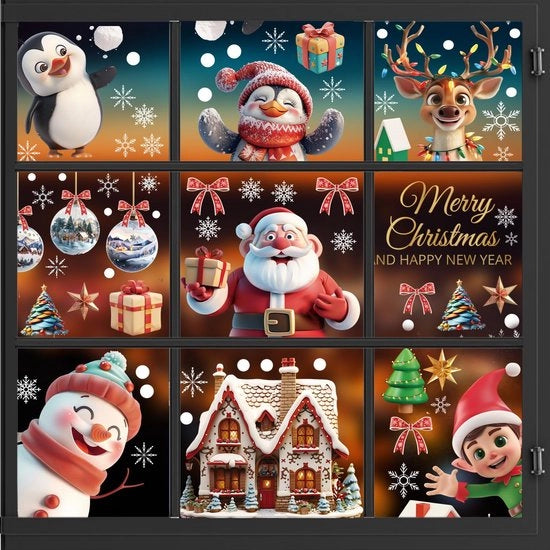 Stickers per finestra di Natale, 9 fogli, 95 pezzi, stickers per finestra di Natale, autoadesivi, riciclabili, statici, per decorazione invernale delle finestre