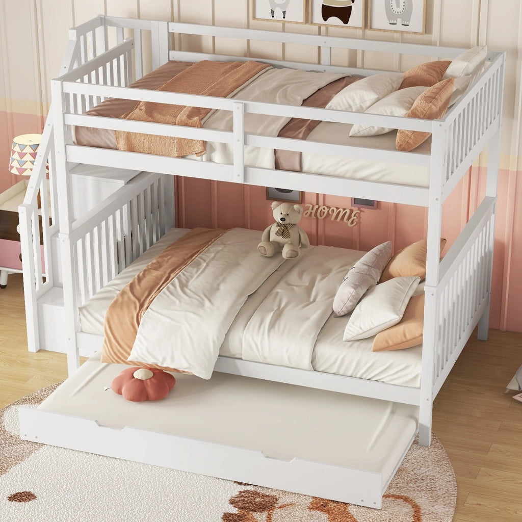 LETTO a castello con letto estraibile 140x200 cm in pino e MDF Bianco
