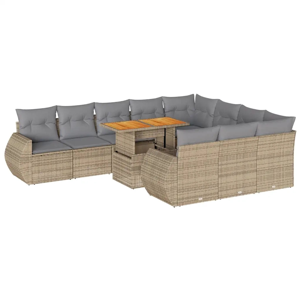 Set Divani da Giardino 11 pz con Cuscini Beige in Polyrattan 3327314