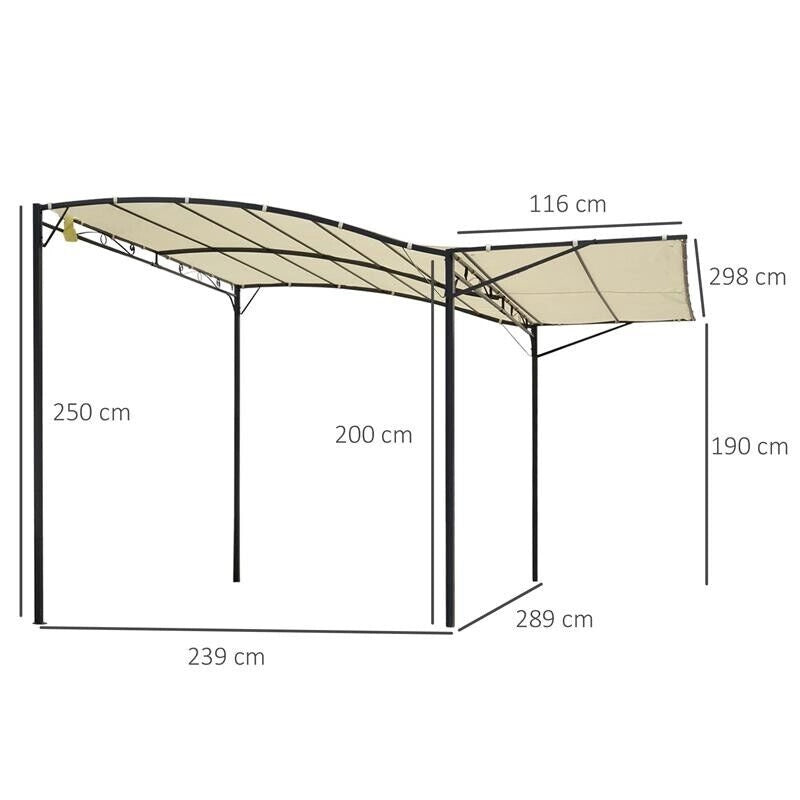 PERGOLA DA GIARDINO IN ACCIAIO CON COPERTURA IN TESSUTO BEIGE 300 X 250 CM