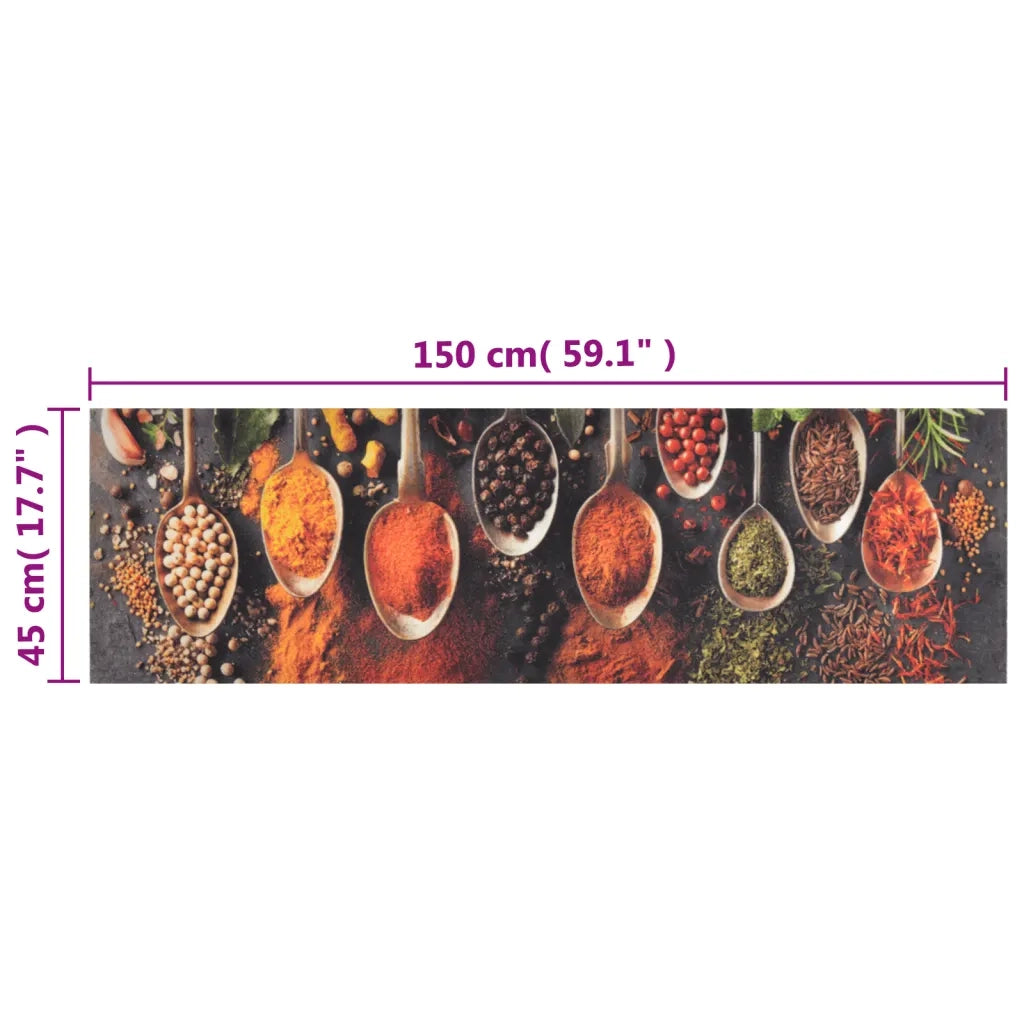 Tappeto da Cucina Lavabile Cucchiai e Spezie 45x150 cm Velluto 136543