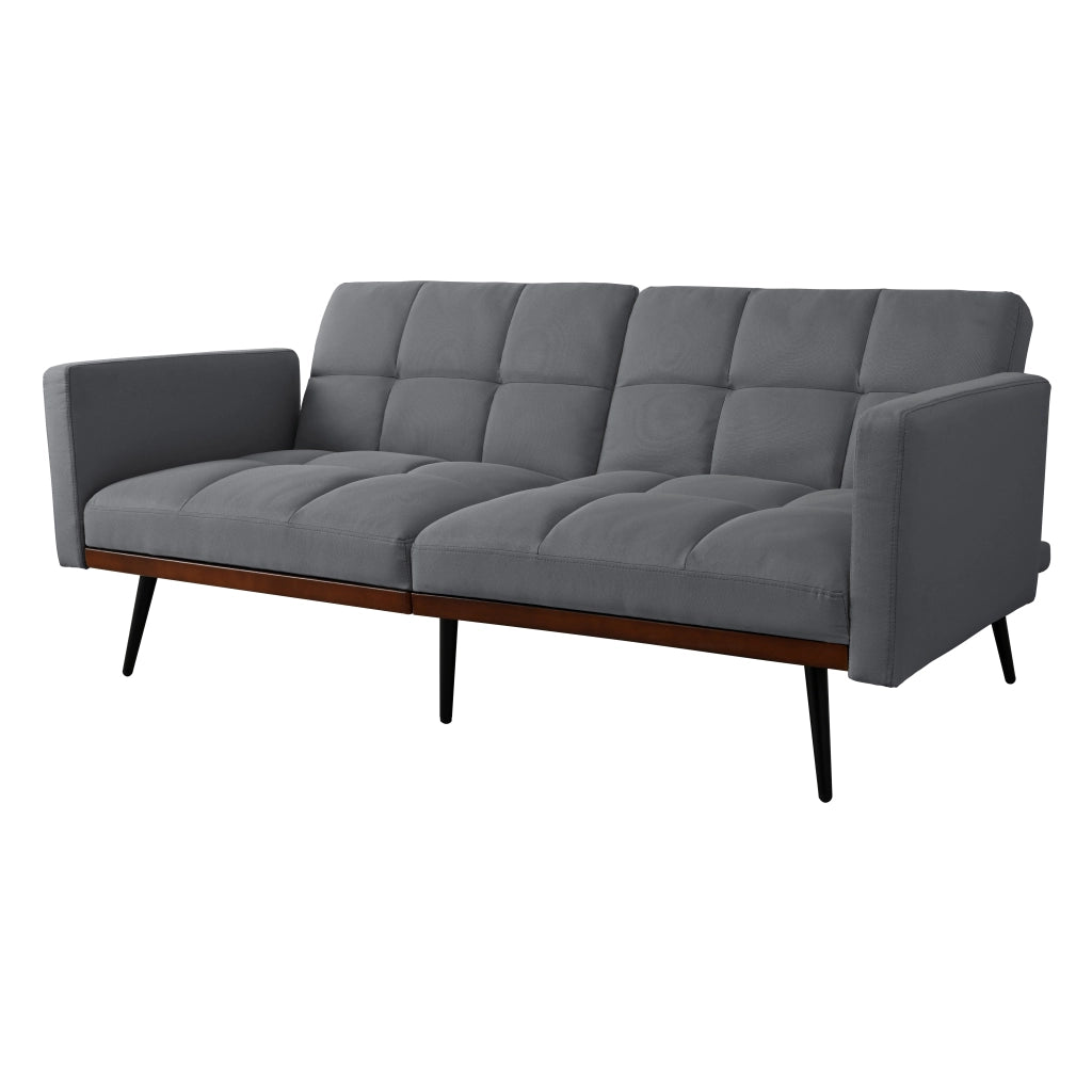 Divano Futon 3 Posti ¨C MINIMAL ¨C Grigio, Tessuto Lino, Schienale Regolabile, Gambe in Metallo, 146 cm