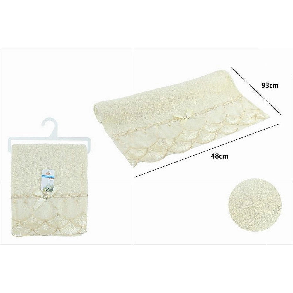Trade Shop - Asciugamano Bagno Viso Cotone Morbido Decorato 48x93 Cm 180gr Beige Chiaro 79503 -