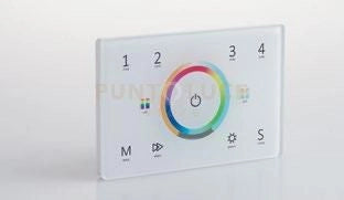 WALLPAD RF2,4G CONTROLLO RGB E RGBW E RGB+CCT 4 ZONE 5 CANALI 230V COLLEGABILE CON DMX512 12X8X3,7CM