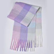 Nuova sciarpa a quadri arcobaleno, elegante, spessa, calda, lunga sciarpa a quadri con nappe