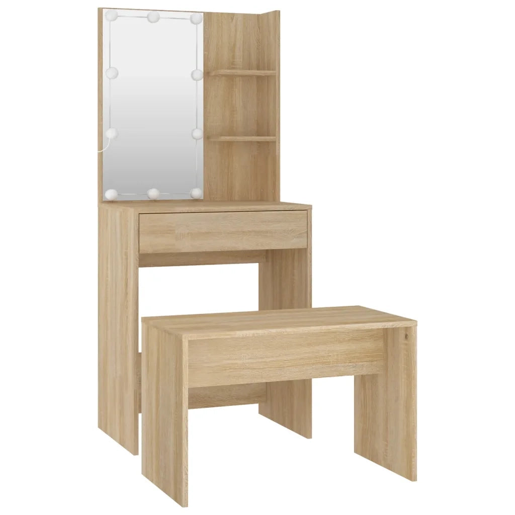 Set Tavolo da Toeletta con LED Rovere Sonoma Legno Multistrato