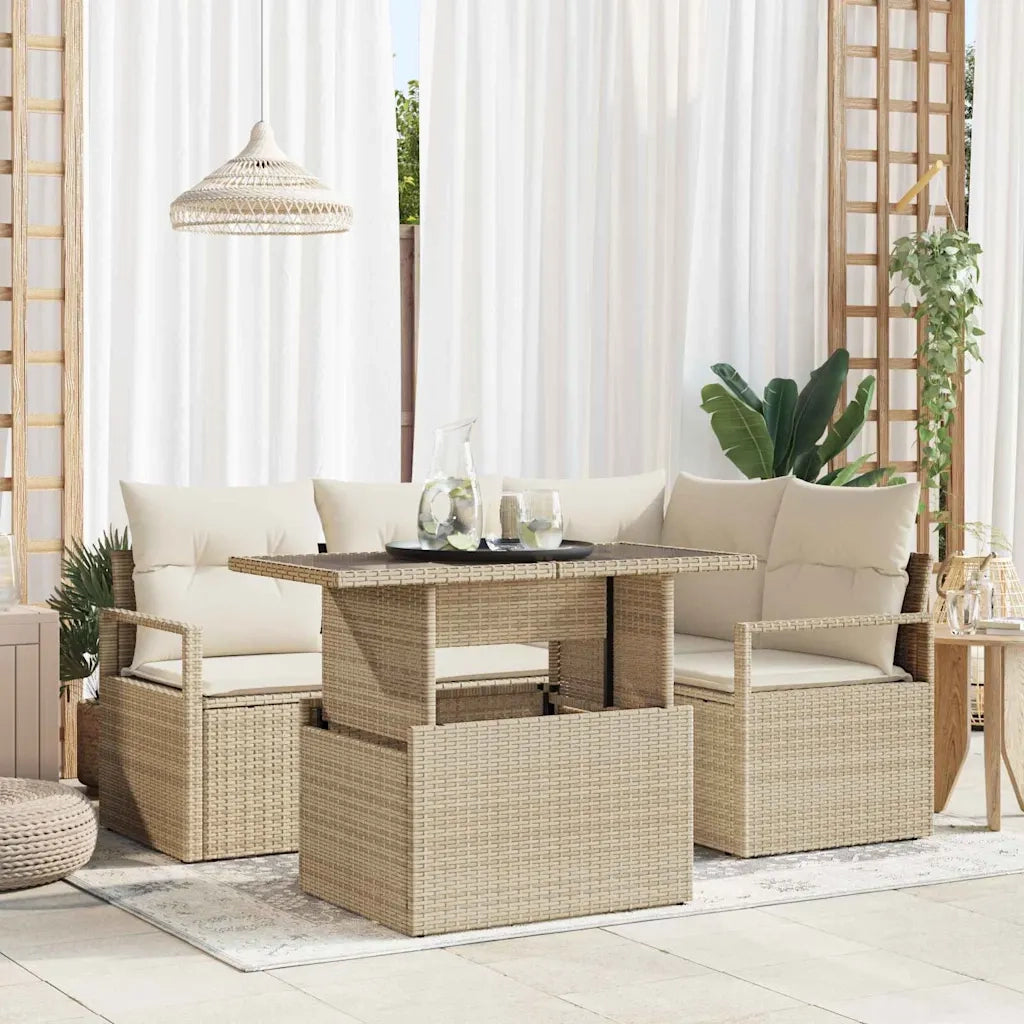 Set Divano da Giardino 5 pcs beige e panna polyrattan