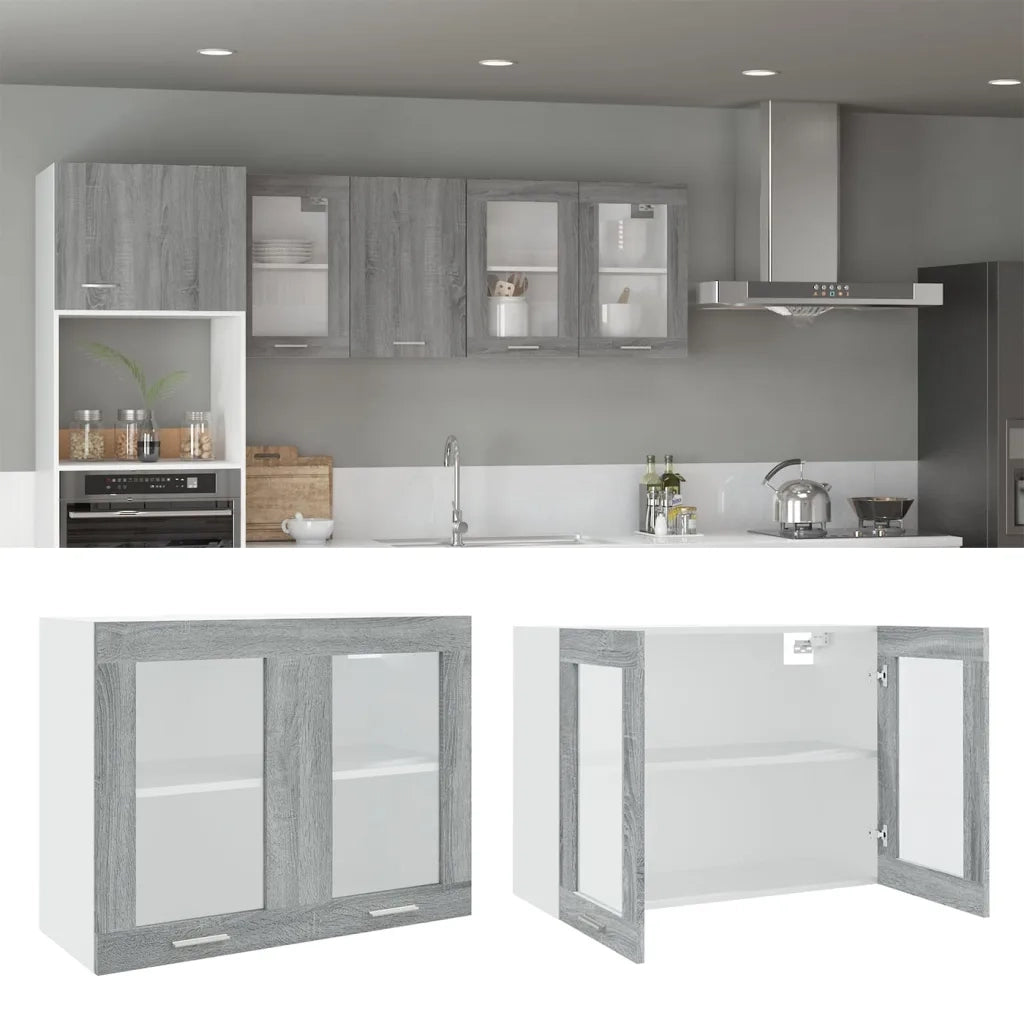 Pensile “Lyon” Grigio Sonoma 80x31x60 cm Vetro e 815595