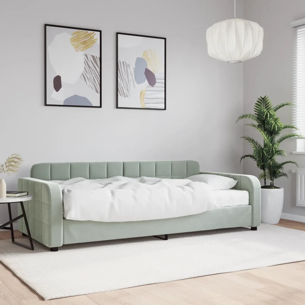 Divano Letto con Materasso Grigio Chiaro 90x200 cm in Velluto 3196905