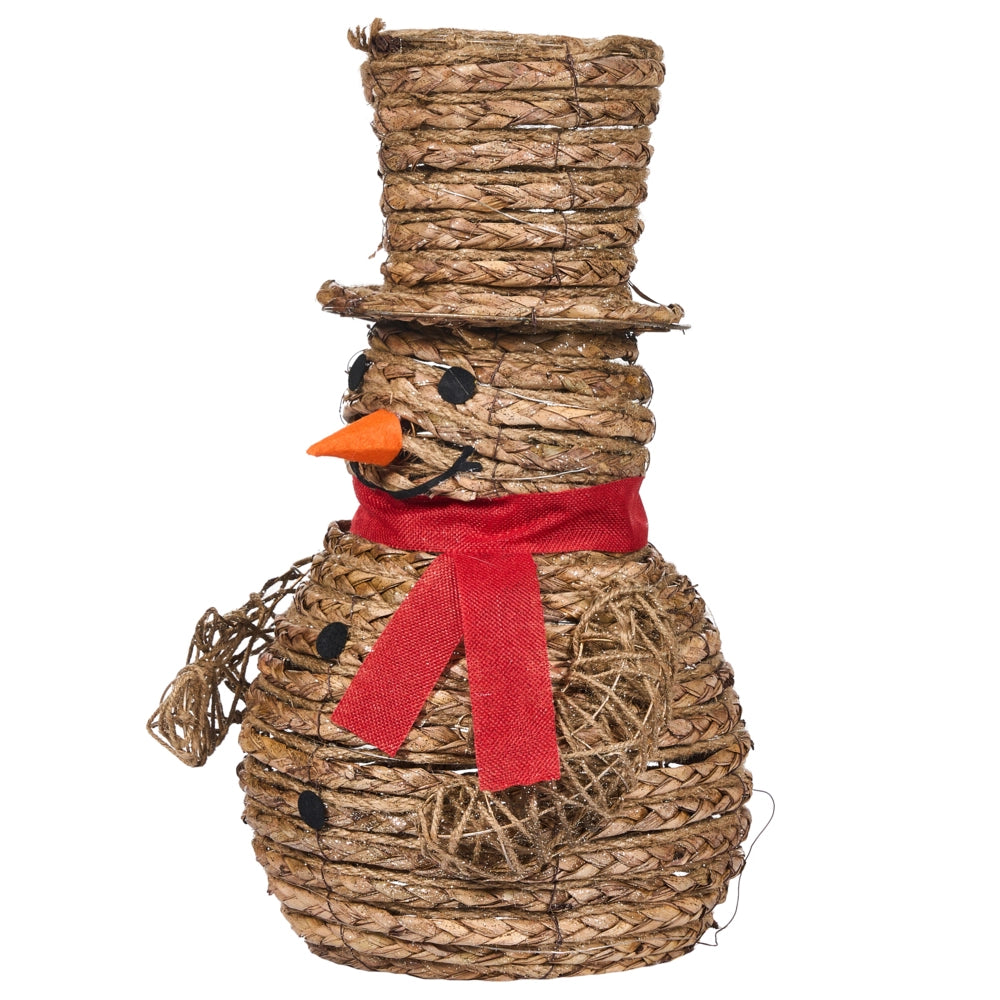 Decorazione LED Pupazzo di neve in ferro naturale e rattan 52 cm Figura natalizia luminosa 50 lampadine LED