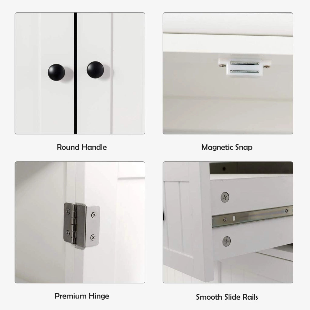 Armadietto da pavimento, con cassetto e 2 secchi a 3 livelli, fermaporta magnetico, dispositivo antiribaltamento, mobile interno per bagno, cucina, studio (bianco), MC43480