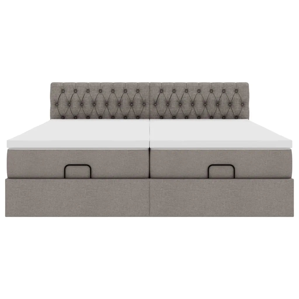 Struttura Letto Pouf con Materassi Tortora 200x200 cm Tessuto