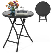 Tavolino pieghevole da 46 cm-Tavolino rotondo compatto da patio piano in vetro temperato Nero