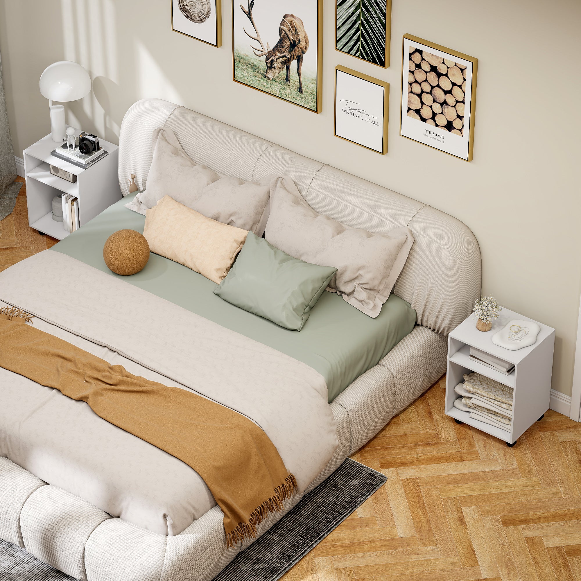 Mobile Porta Stampante con 2 Ripiani Aperti e Ruote 40x35x55.5 cm Bianco