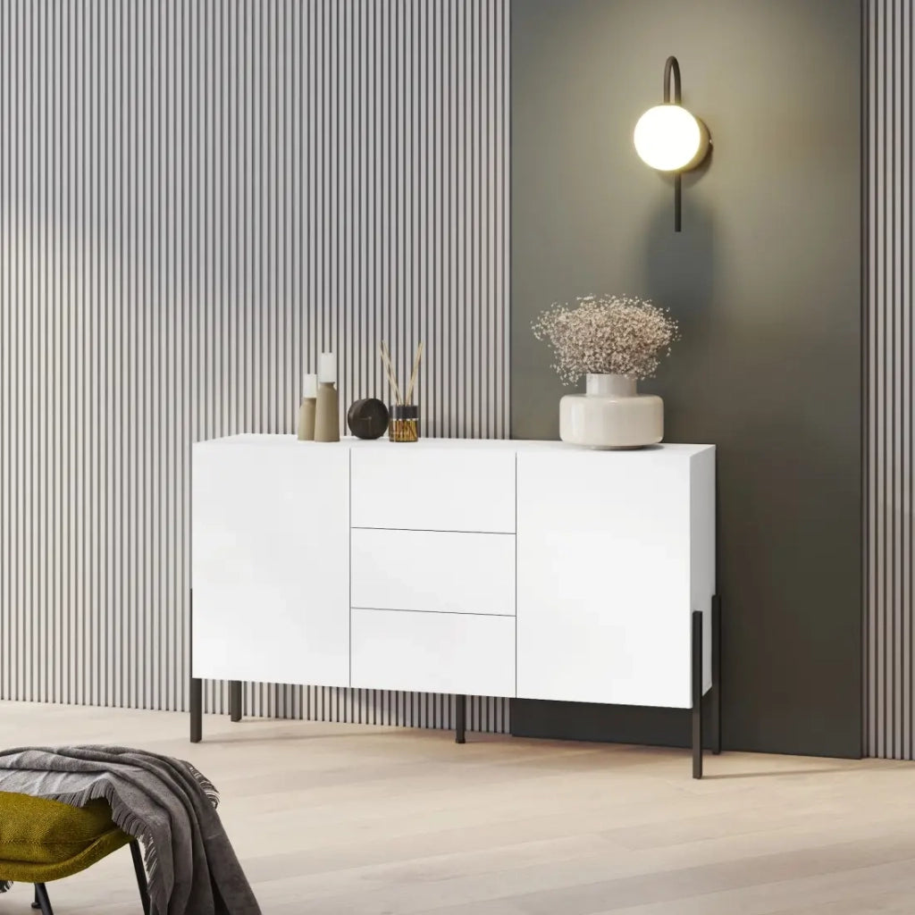 Buffet design collezione SALMA - 2 porte & 3 cassetti - Bianco super opaco & nero opaco