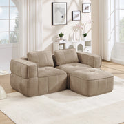 Divano angolare modulare a 2 posti senza struttura con pouf e seduta profonda in poliestere sabbia 198 × 162 × 67 cm