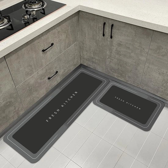 Tappeti da cucina moderni senza tessuto, con superficie antiscivolo - Disegno geometrico, 2 pezzi (40 x 60 cm + 40 x 120 cm)