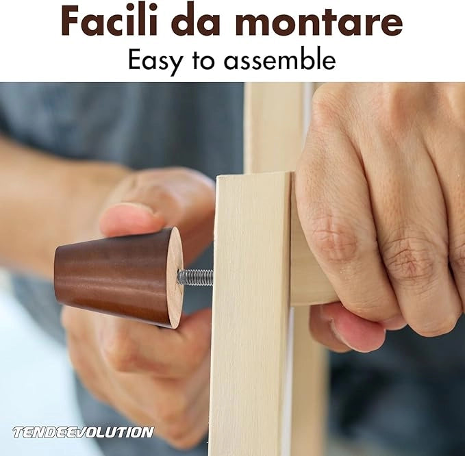 Piedini in Legno Modello Conico per Mobili e Divani | Altezza 10cm | Faggio Massello | Finitura Noce