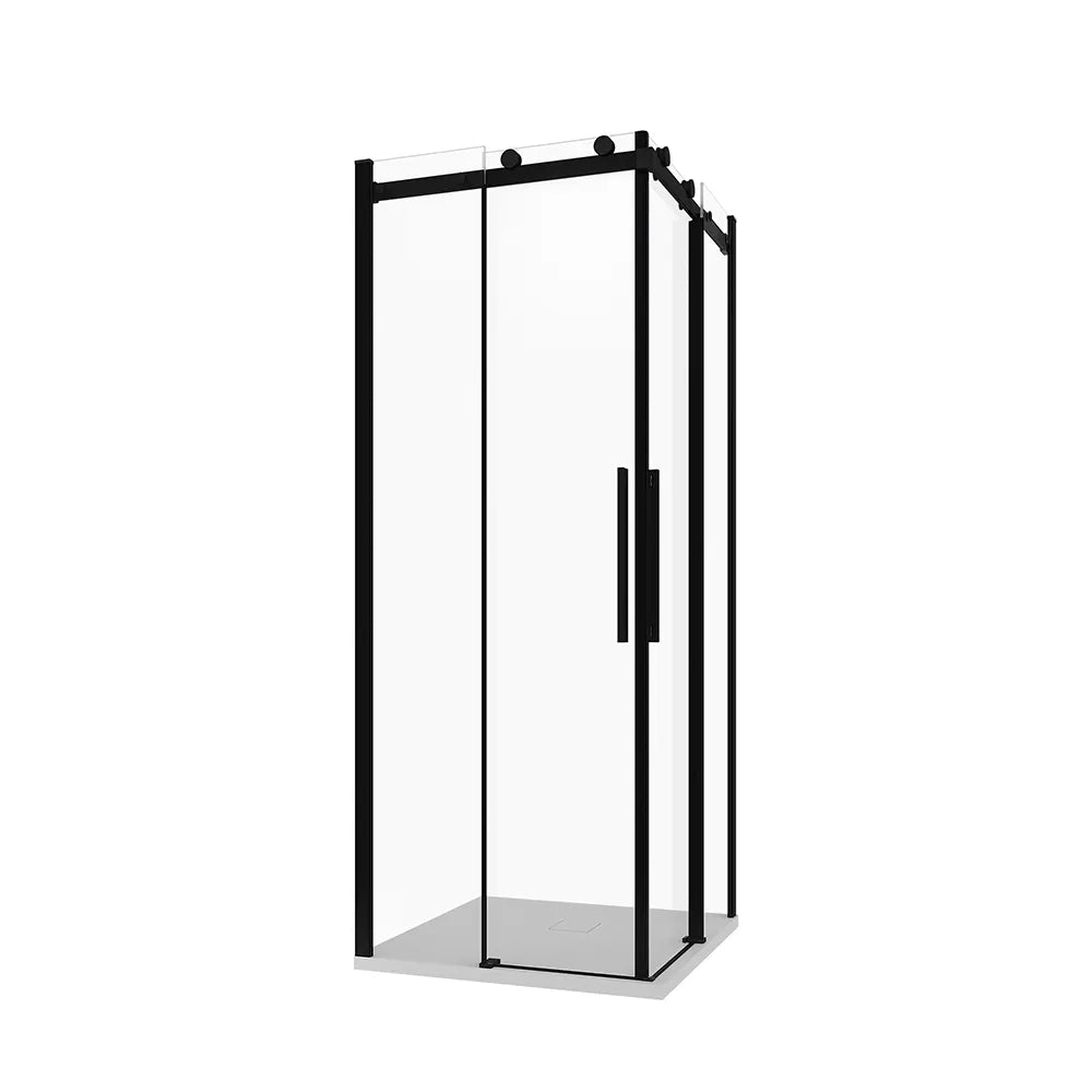 Box doccia angolare 80x120cm due ante scorrevoli  vetro 8mm trasparente profili nero opaco h195 | Creta