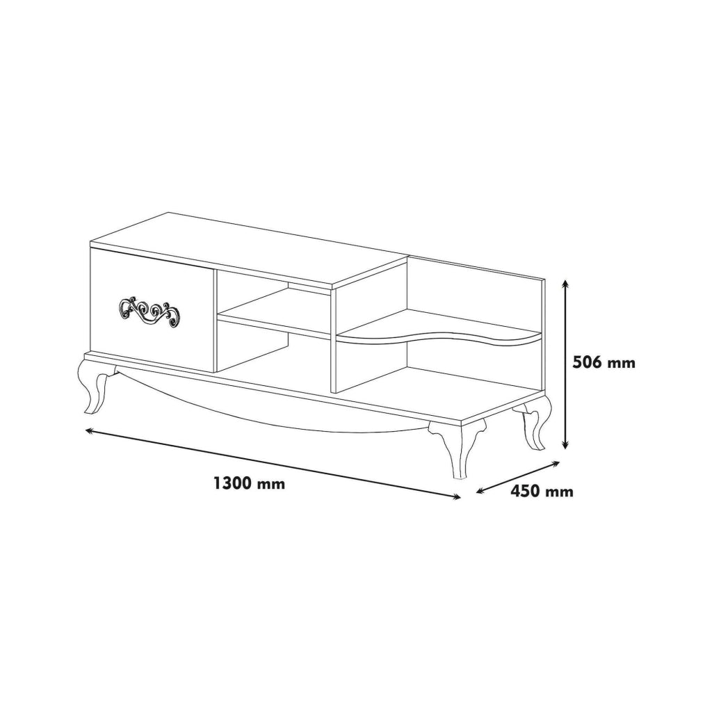Mobile porta TV Assolo, Credenza da soggiorno, Armadio basso per TV, Base parete attrezzata, 130x45h51 cm, Noce e Bianco