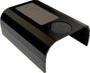 Tavolo di supporto per TV con base antiscivolo e contenitore per tazza, telecomando e organizzatore per cellulare, panchetta per snack per braccio di poltrona quadrata (nero)