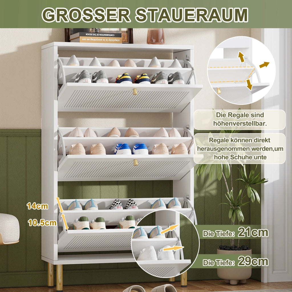 Scarpiera Slim con 3 Ante a Ribalta ¨C Xylo ¨C Bianco, 6 Ripiani, 73x23x125 cm