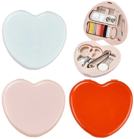 Set di 3 fili da cucire mini - progettazione compatta - forma a cuore - fili da cucire per viaggio - materiale resistente in plastica e cotone