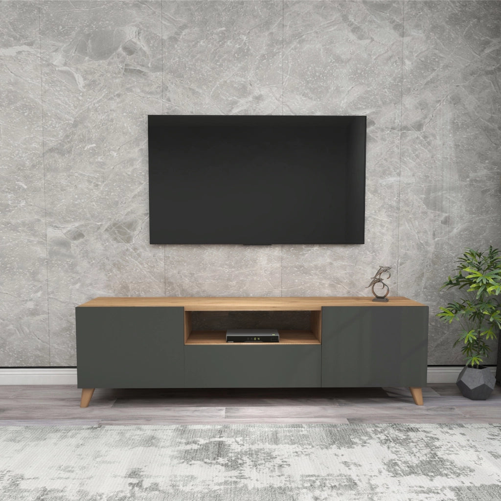 Mobile Porta TV Torsby con Scomparti Chiusi 46 x 140 x 30 cm Effetto Rovere / Antracite [en.casa]