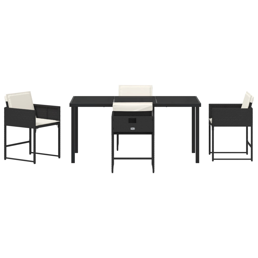 Set da Pranzo da Giardino da 5 Pezzi con Cuscini Nero Rattan PE