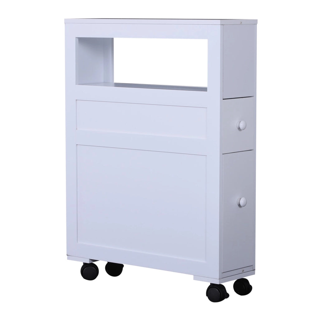 EasyComfort Mobiletto da Bagno 2 Cassetti Salvaspazio con 4 Ruote Legno 16x52x71.5cm Bianco