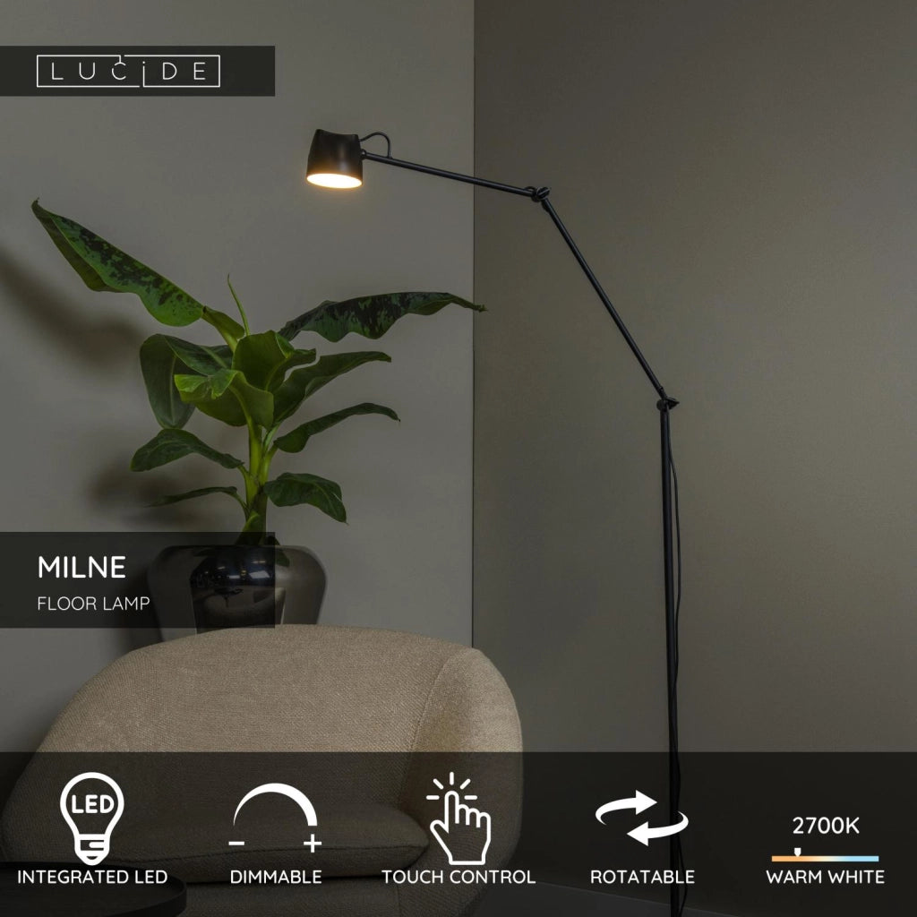 Lampada da terra LED industriale MILNE nera Lucide