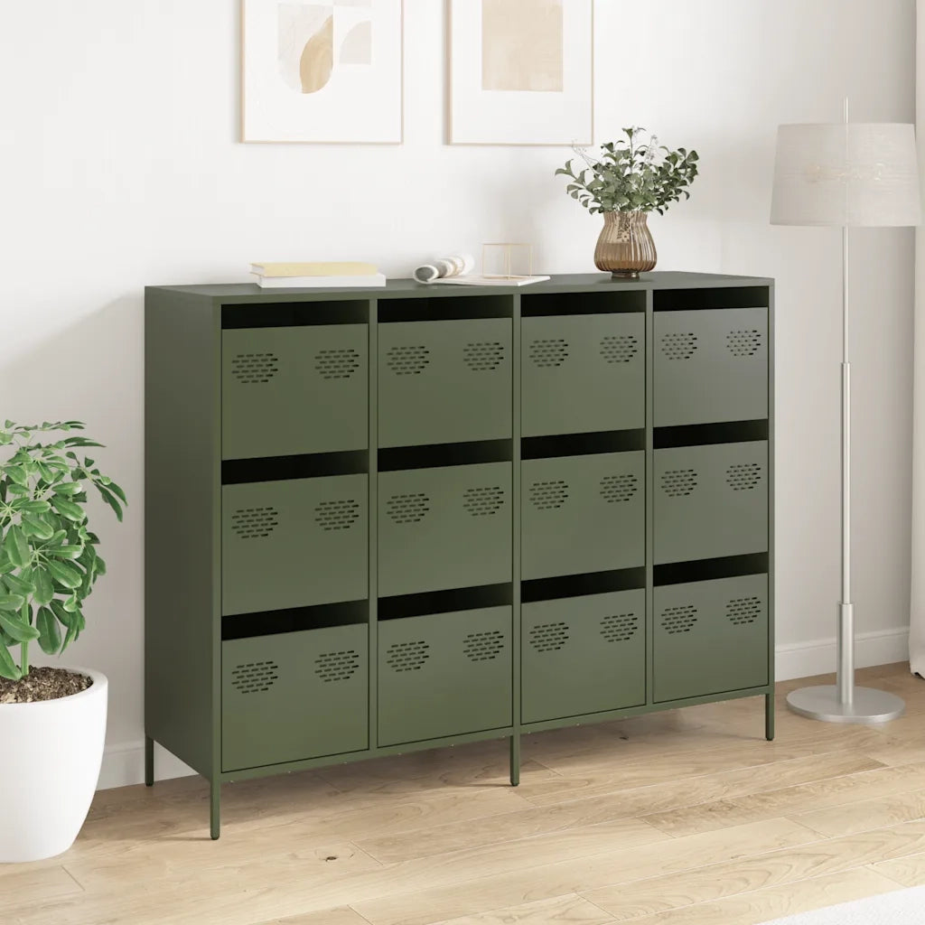 Credenza Verde Oliva 135x39x103,5 cm Acciaio Laminato a Freddo