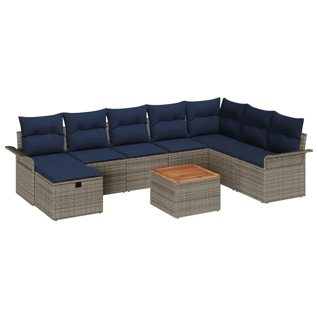 Set Divano da Giardino con cuscino 9 pcs Grigio Poly Rattan