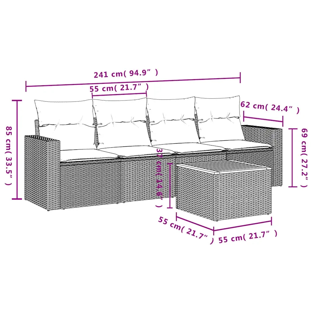 Set Divani da Giardino 5 pz con Cuscini Nero in Polyrattan