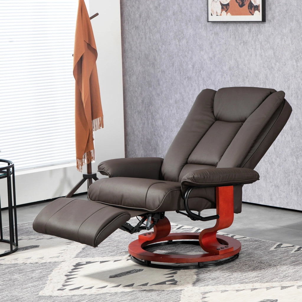 Poltrona relax girevole 360° in pelle sintetica marrone con funzione reclinabile fino a 135°